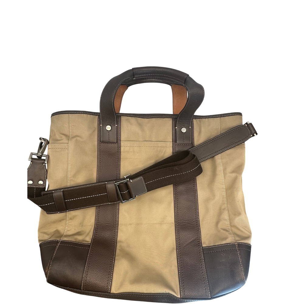 Coach Transatlantic Nylon Leather Tote Bag Khaki Brown F05364